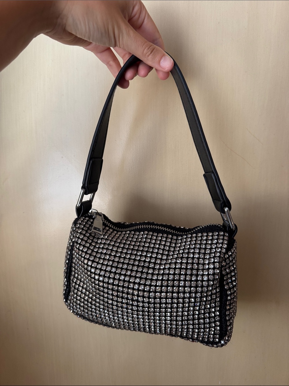Embellished Black Crystal Shoulder Bag